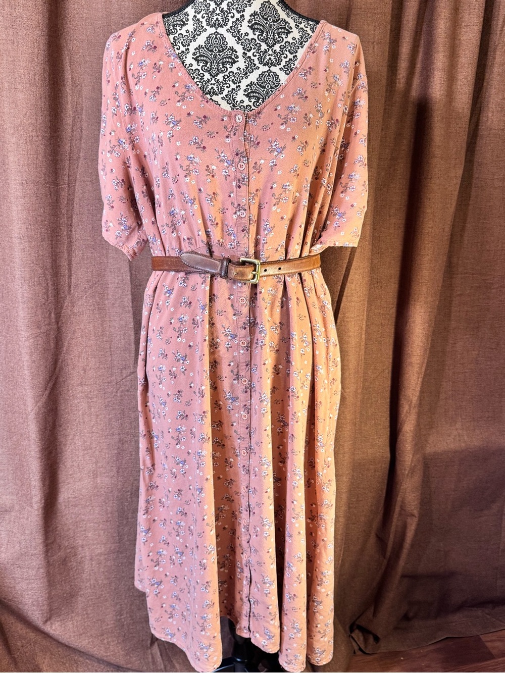 Always Indigo Women's Rose Pink Floral Button-Front Light Flowy Midi Dress 3x